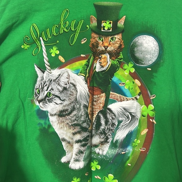 Cat Leprechaun Cat Unicorn Novelty Tee Size 2XL St. Patrick’s Day - Picture 2 of 5